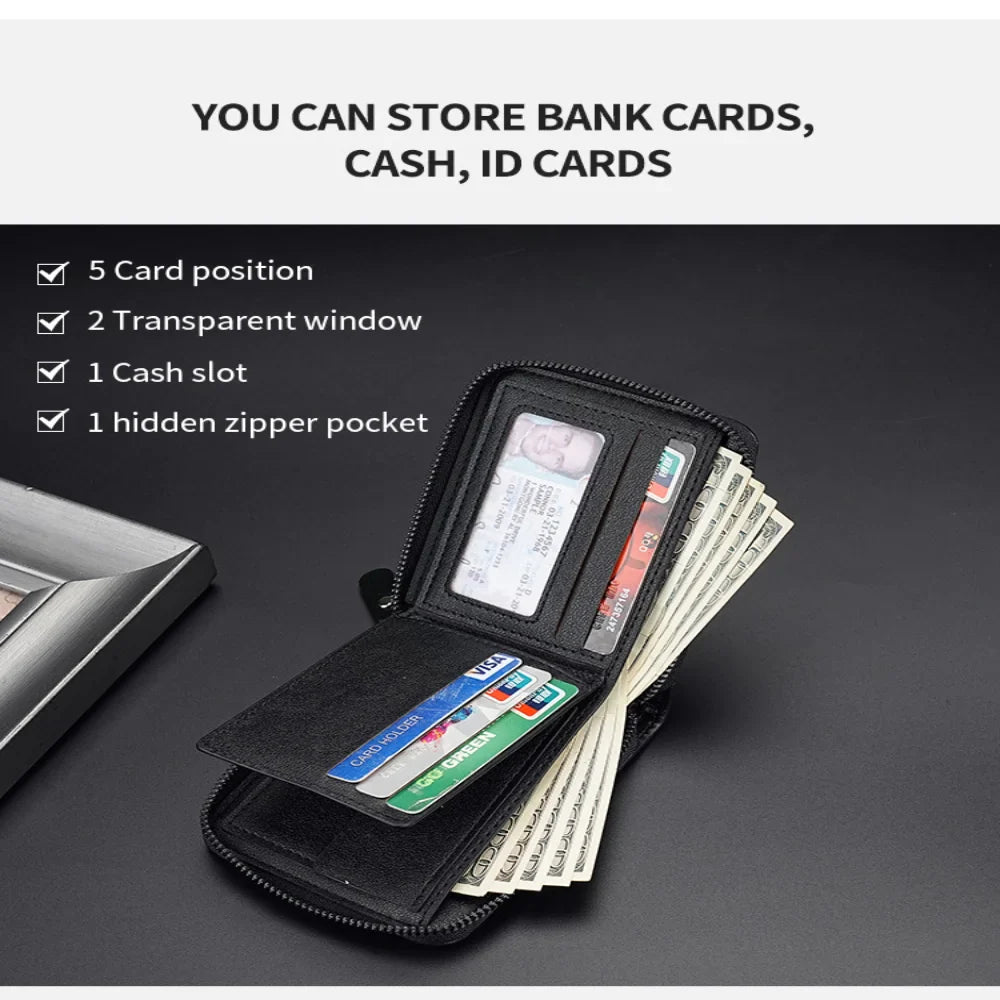 New Brand Leather Men’s Wallet Luxury Mens Purse Male Zipper Card Holders with Coin Pocket Wallets Gifts for Men Money Bag