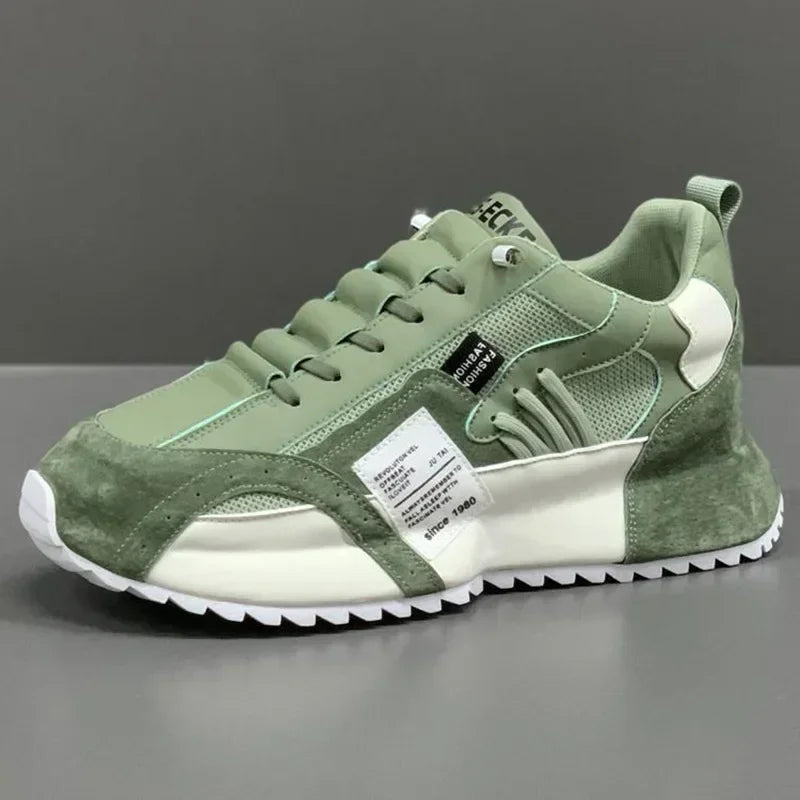 Man Sneakers Summer Mesh Moccasins Lace-up Leather Sports Four Seasons Casual Running Shoes Men's Comfortable Forrest Gump Shoe