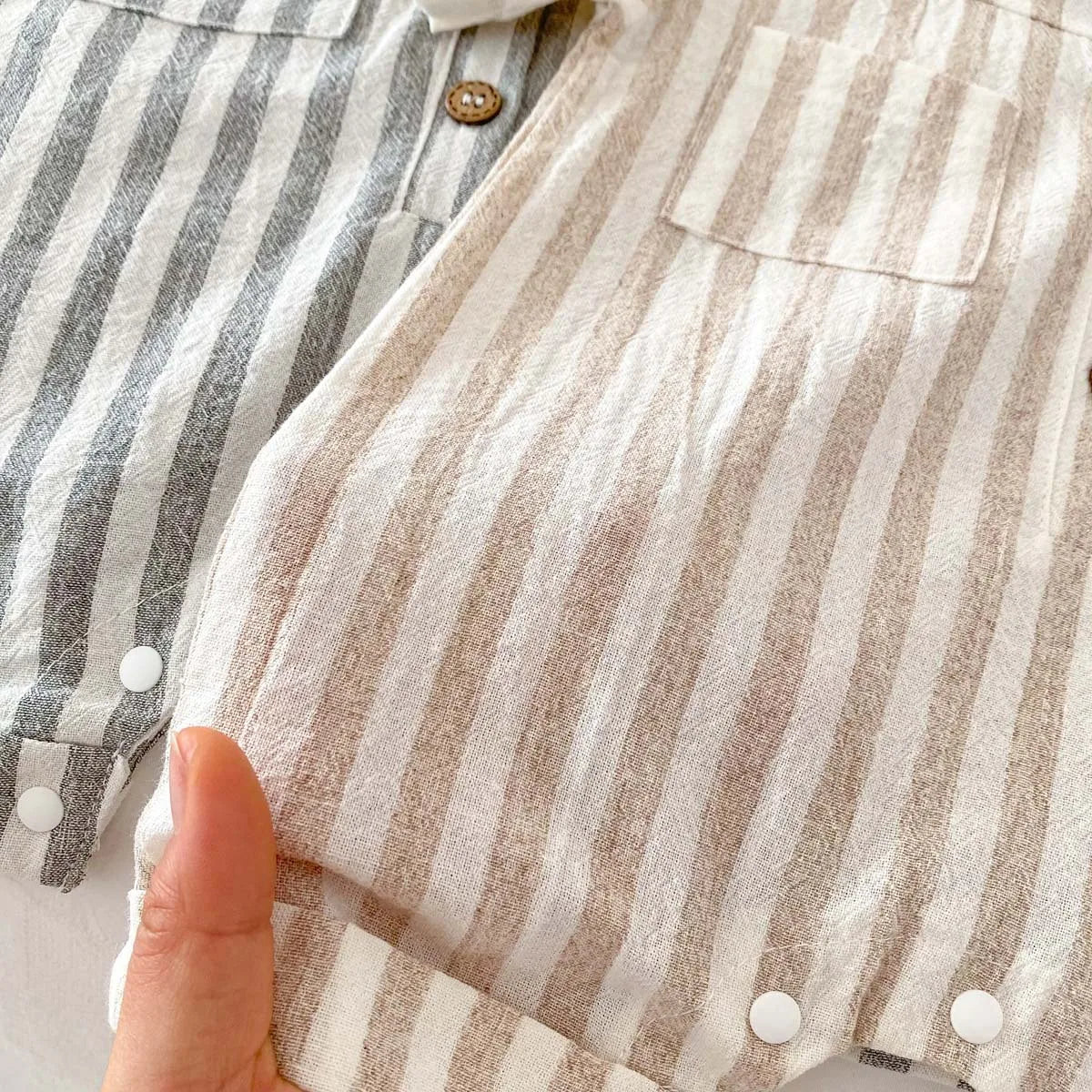 Baby Boys Rompers Striped Jumpsuits Turn Down Collar Toddler Boys Summer Clothing