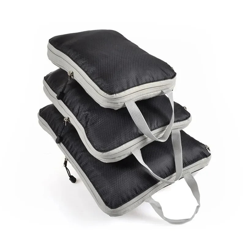3Pcs/set Black/Blue/Grey Compressible Travel Storage Bag Portable Large Capacity Storage Bag Suitcase Luggage Packing Cubes