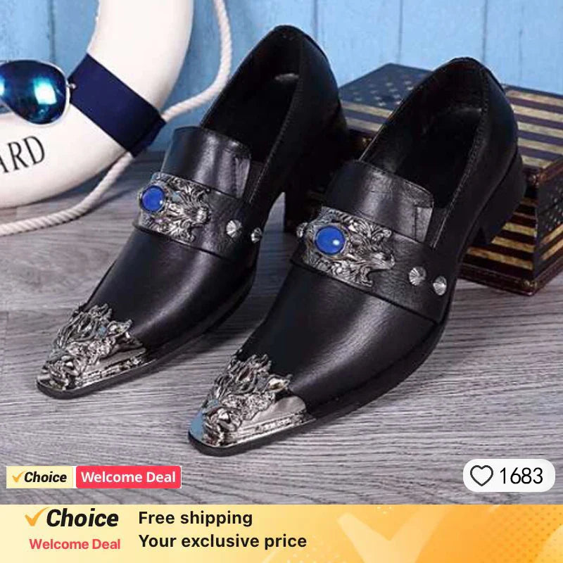 brown business dress men's shoes black snake embossed Genuine leather shoes dragon head pointed party Trend wedding shoes