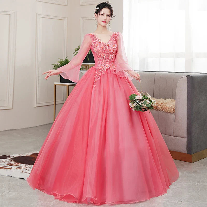 Wine long sweat half sleeve lady girl women princess bridesmaid banquet party ball prom dress gown