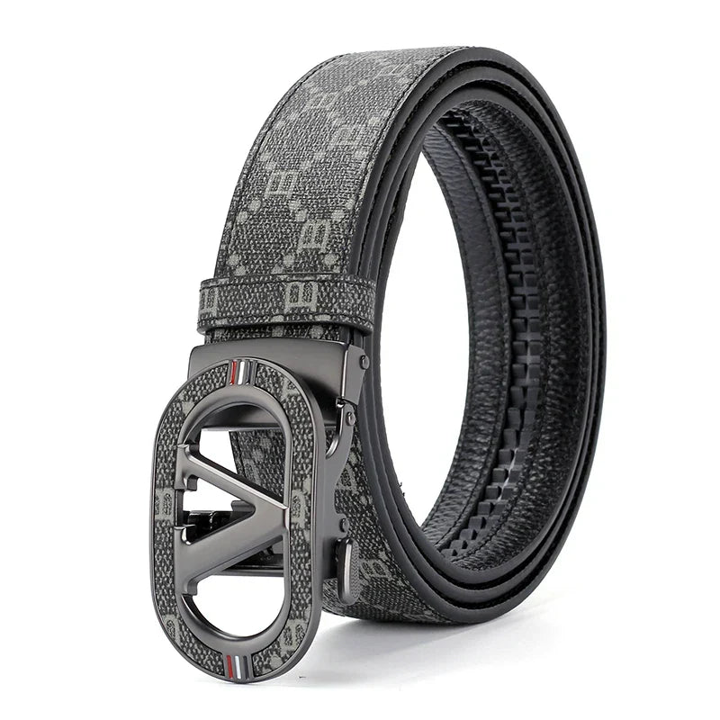 New Big "V" Automatic Buckle Men Belt, Fashionable Letter Buckle Waist Belt, Business Casual Leather Belt,Genuine Suit Belt