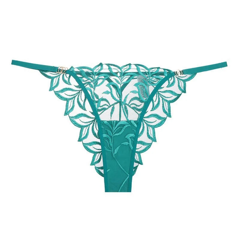 Lace Lingerie Bra & Brief Sets Women's Transparent Lace Bra Top Thin Cotton Sexy Embroidered Hollow Out T-back Soft Bra Set