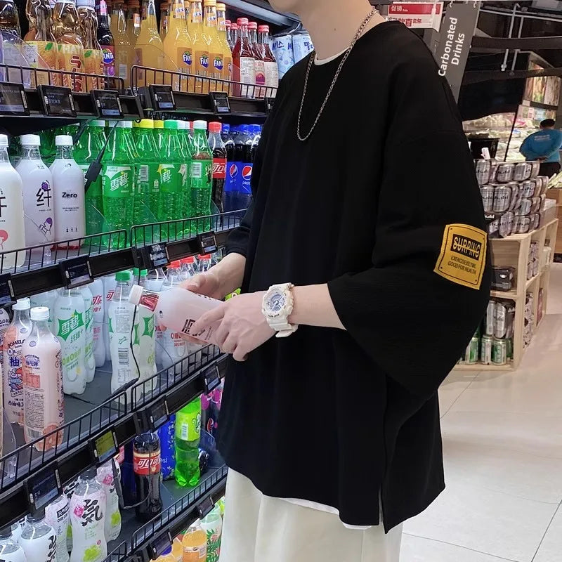 plus Size Ice Silk ort Sve T-irt Men's Summer Casual Brand Haome Loose Seven Sve Body irt Comfortable Loose Fit