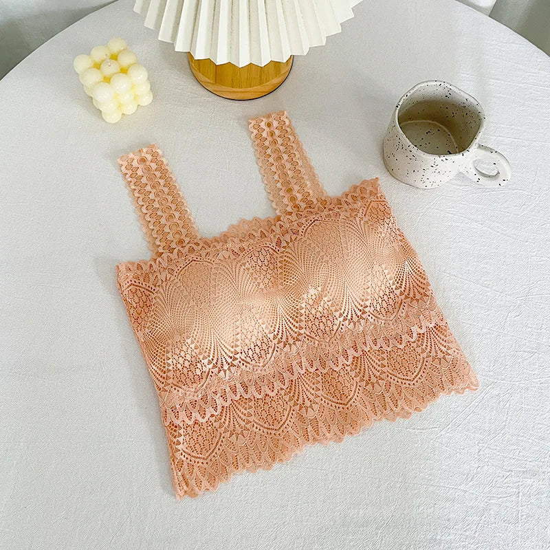 Anti Glare Woman Sexy Off Shoulder Bustier Tops Protecting Breasts Non-slip Underwear Bud Silk Sexy Summer Basic Shirts Girl
