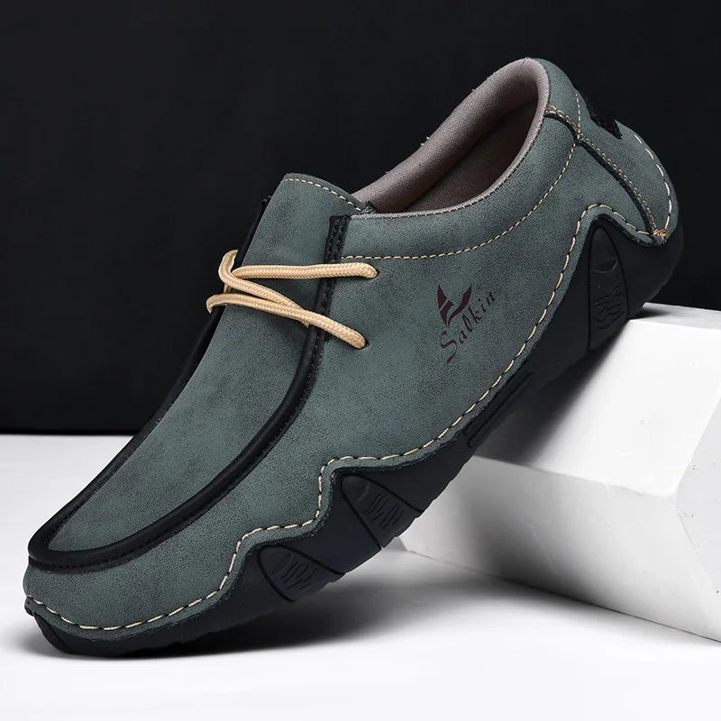 New Autumn Handmade Leather Casual Men Shoes Design Fashion Sneakers Man Loafers Breathable Low Top Flat Shoes Driving