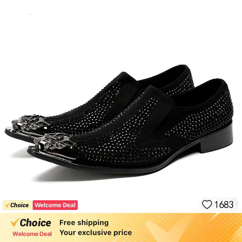 luxury mens shoes Stick diamond red  metal pointed party wedding Dress shoes man