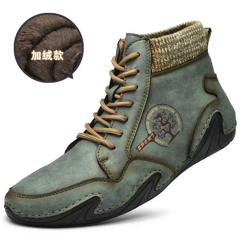 Winter Leather Men Boots with Fur Warm Snow Boots Men Comfort Casual Shoes Sneakers High Top Western Ankle Boot zapatillas male