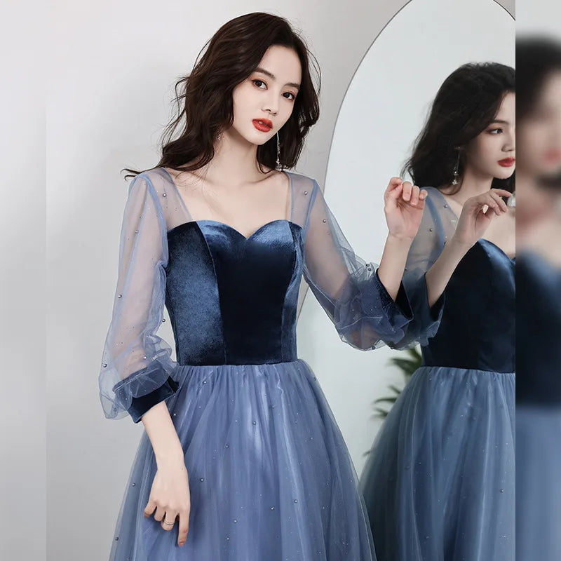Velvet Evening Gown Long Sle Winter New Arrival Slimming Floor Length Women's Dr Cover up Par Banquet Celebration