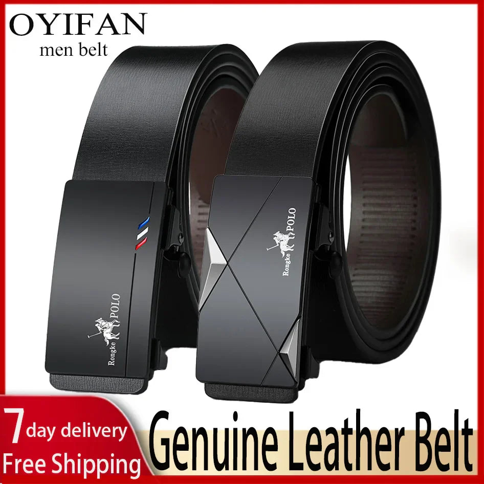 Oyifan Black Belt Men, Genuine Leather Dress Designer Belts for men, Fashion Slide Ratchet Click Casual Mens Belt for Jeans