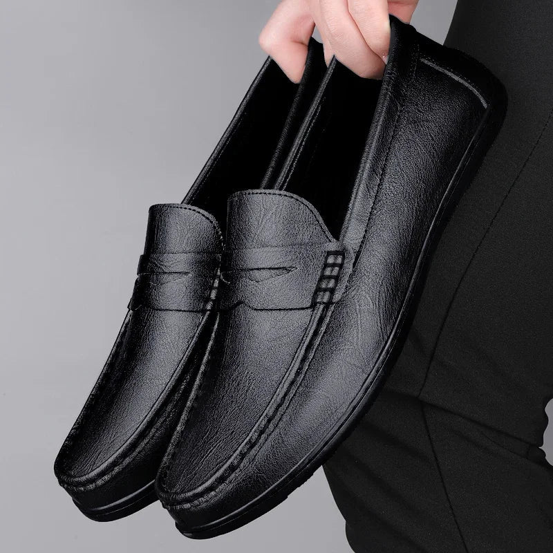 Genuine Leather Men Casual Shoes Luxury Brand Man Formal Dress Shoes Breathable Mens Loafers Slip on Boat Shoes Size 38-47