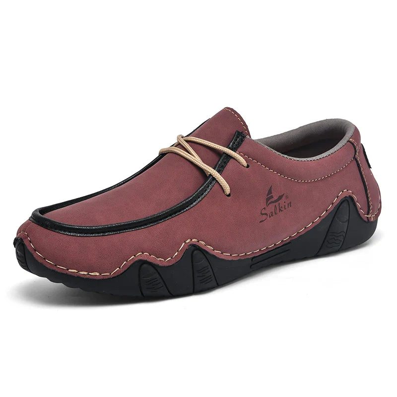 New 2024 Fashion Handmade Leather Casual Men Shoes Design Sneakers Man Loafers Breathable Low Top Flat Shoes Driving Plus Size