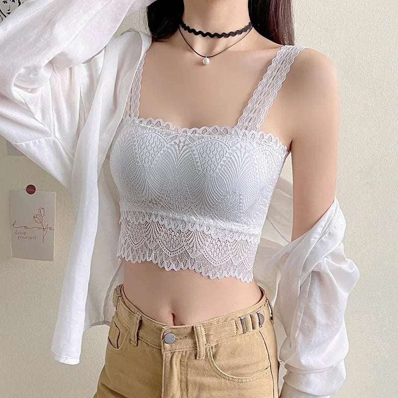 Anti Glare Woman Sexy Off Shoulder Bustier Tops Protecting Breasts Non-slip Underwear Bud Silk Sexy Summer Basic Shirts Girl