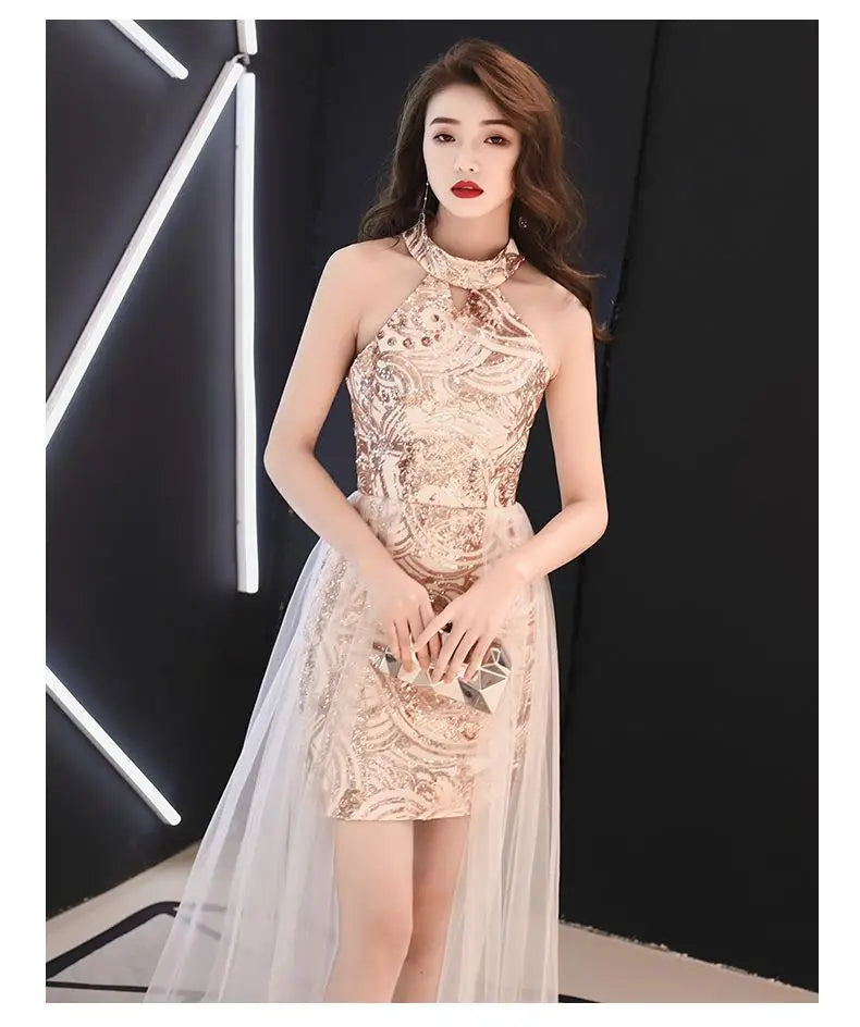 Gold ort Evening Dr Women's 2024 New Queen Aosphere Sexy Birthday Par Banquet High Waist Princ Sle Polyester Fiber