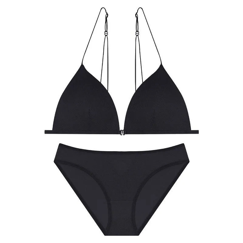Sexy Front Closure Bralette & Panties Set Women's Underwear Padded Wire-free Strappy Push Up Bra