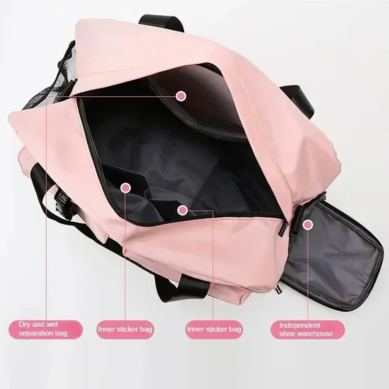 Large capacity dry wet separation travel bag with shoe box, can be equipped with a suitcase, portable fitness yoga exercise bag