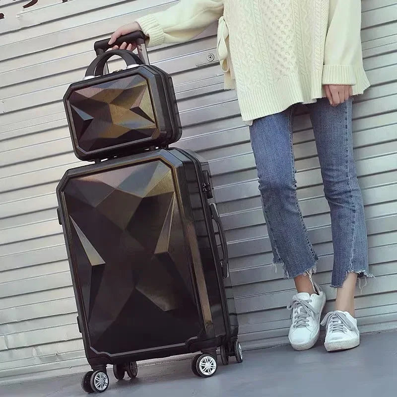 20‘’22/24/26/28 inch Rolling luggage set travel suitcase spinner wheels trolley luggage bag case Diamond Silver suitcase Women's