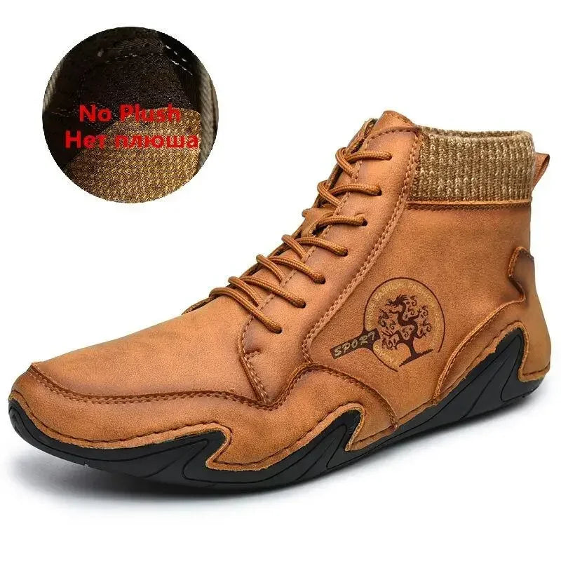 Winter Leather Men Boots Super Warm Man Snow Boots Handmade Mens Casual Shoes Walking Sneakers High Top Western Ankle Boots