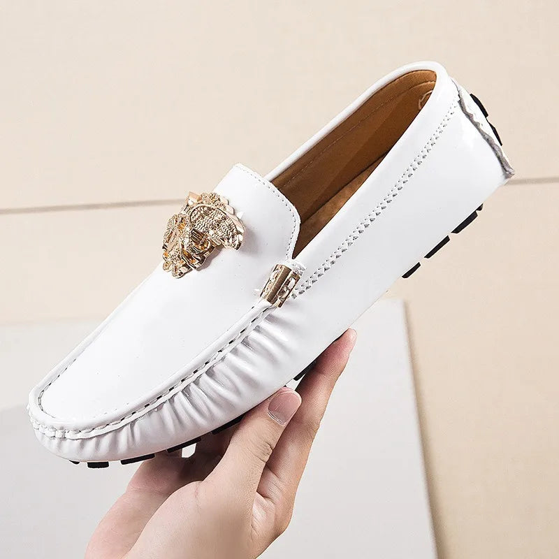 british man loafers shoes brand fashion patent leather man loafers slip on shine casual shoes