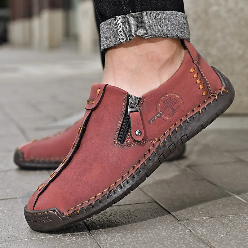100% Cowhide Men'S Large Size 48 Hand-Sewn Casual Fashionable Leather Shoes, Loafers, Breathable Walking Casual Men'S Shoes