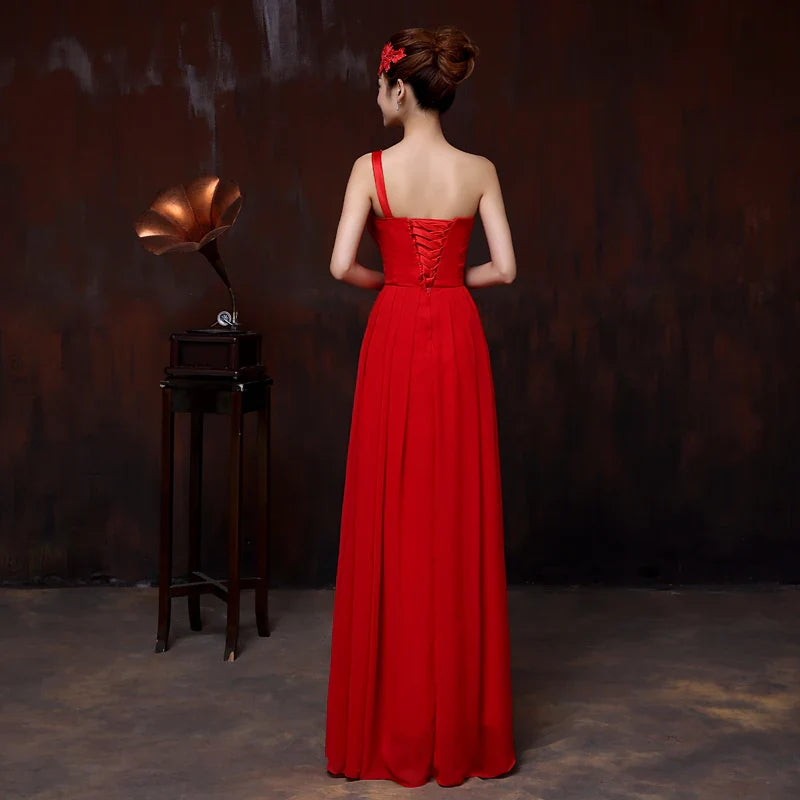 M108 Customized One Shoulder Chiffon Bridesmaid Dresses Bride Crystal Acrylic Diamond Jewelry Sexy Bespoke Occasion Dress Long