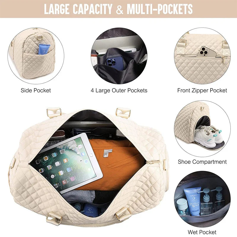 Weekender Overnight Bag Large Travel Duffle Bag for Women Yoga Sports Gym Bag with Shoe Compartment Crossbody Carry-on Bag