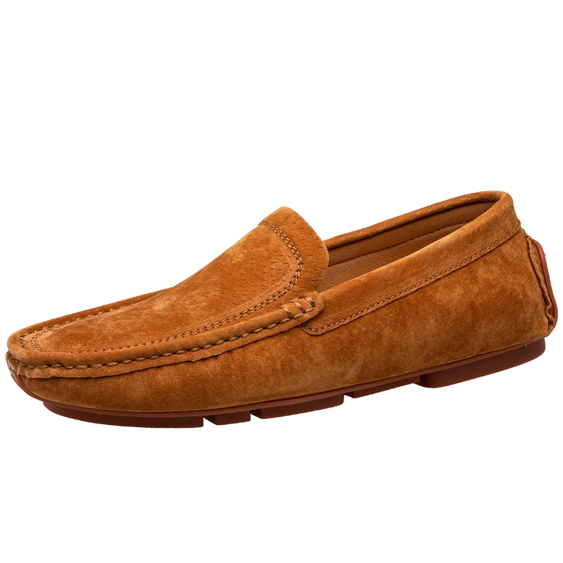 New Men Casual Shoes Fashion Summer Mens Shoes Suede Leather Mens Loafers Moccasins Brand Slip On Male Flat Driving Shoes Brown