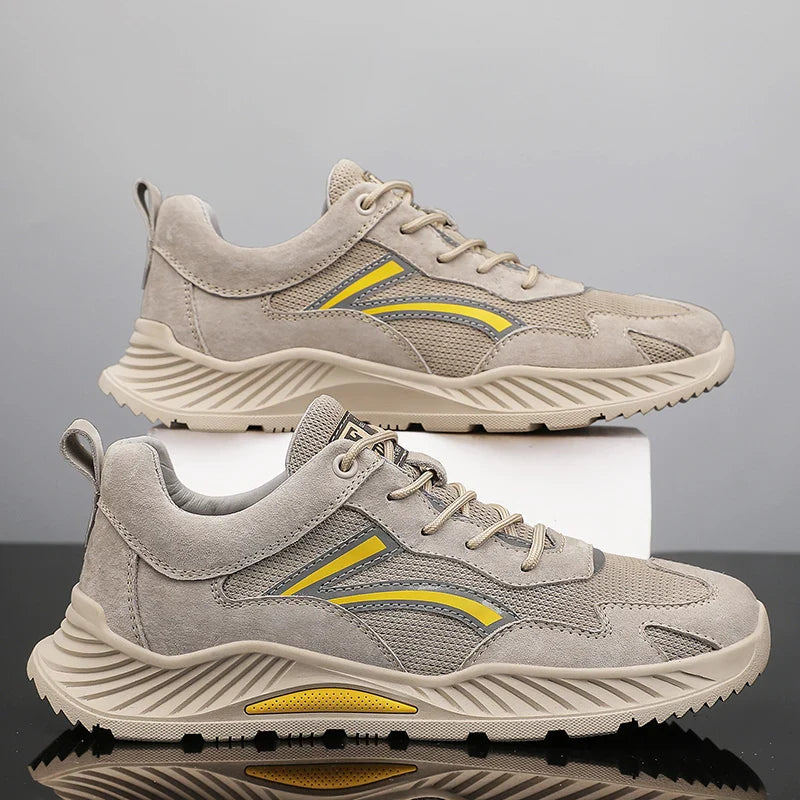 Casual Shoe Genuine Leather Breathable Comfortable Mesh Shoes High Quality Non-Slip Rubber Leisure Shoes Men Thick Sole Sneakers