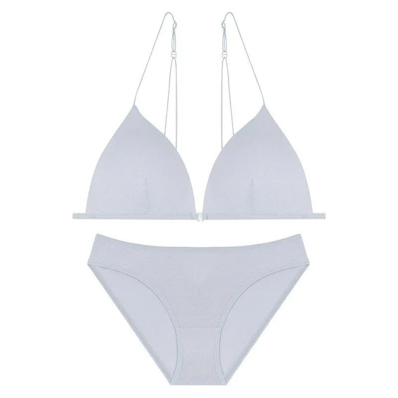 Sexy Front Closure Bralette & Panties Set Women's Underwear Padded Wire-free Strappy Push Up Bra