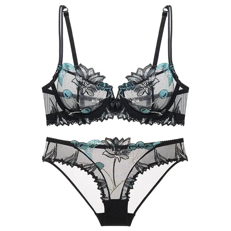 Sexy Pure Desire Lace Bra Set Women French Small Chest Gathering Ultra Thin Underwear Female Romantic Embroidery Intimates Suit