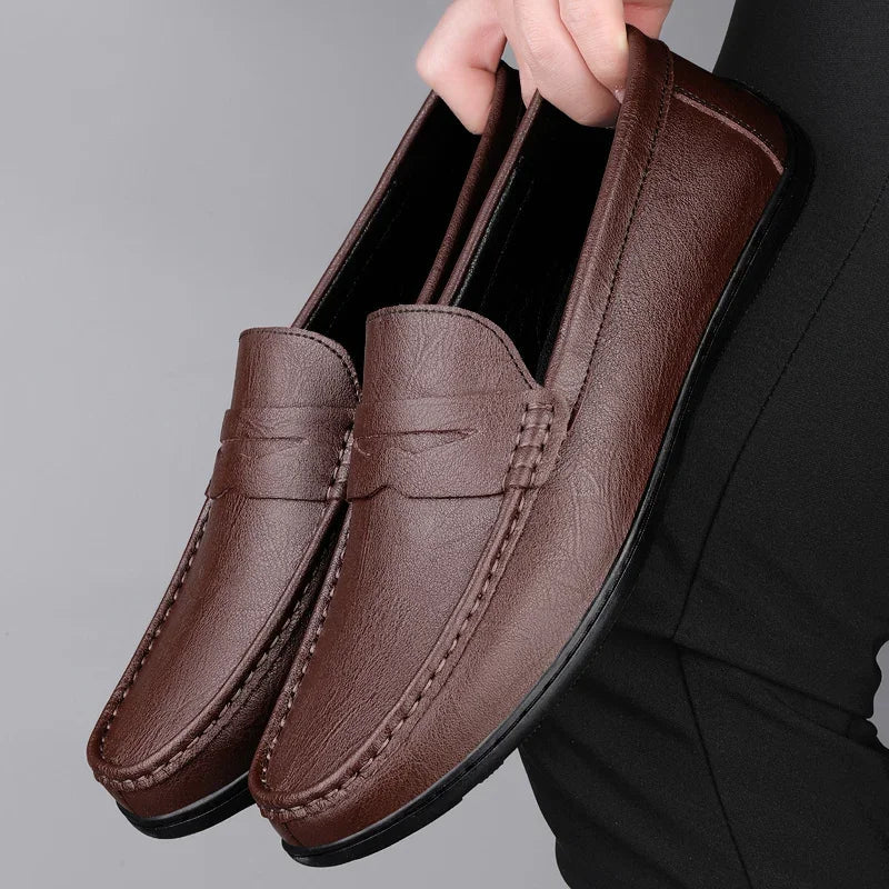 Genuine Leather Men Casual Shoes Luxury Brand Man Formal Dress Shoes Breathable Mens Loafers Slip on Boat Shoes Size 38-47