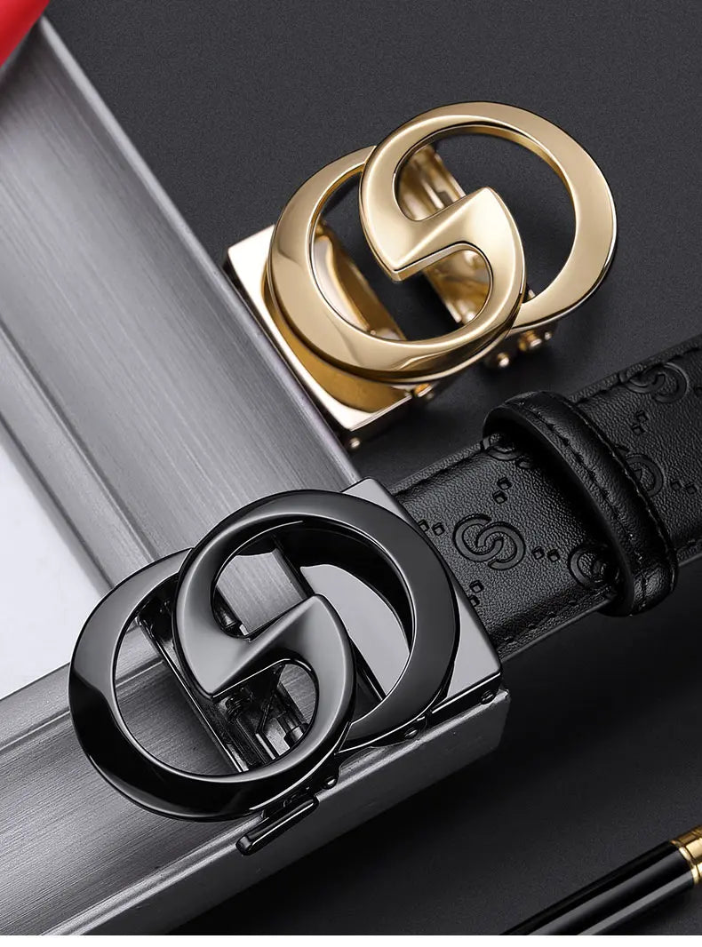 Men's high-end leather belt, automatic buckle belt, fashionable and versatile belt