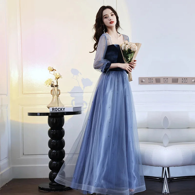 Velvet Evening Gown Long Sle Winter New Arrival Slimming Floor Length Women's Dr Cover up Par Banquet Celebration