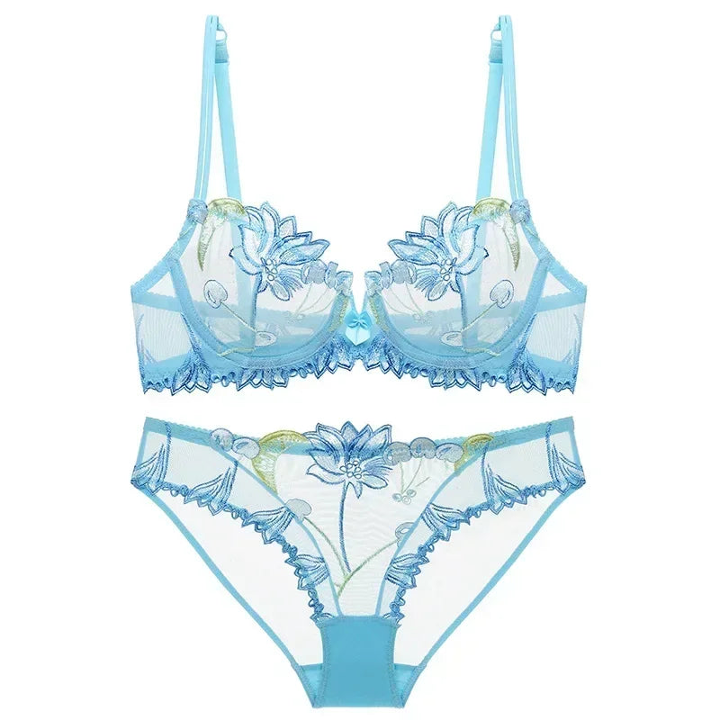 Sexy Pure Desire Lace Bra Set Women French Small Chest Gathering Ultra Thin Underwear Female Romantic Embroidery Intimates Suit