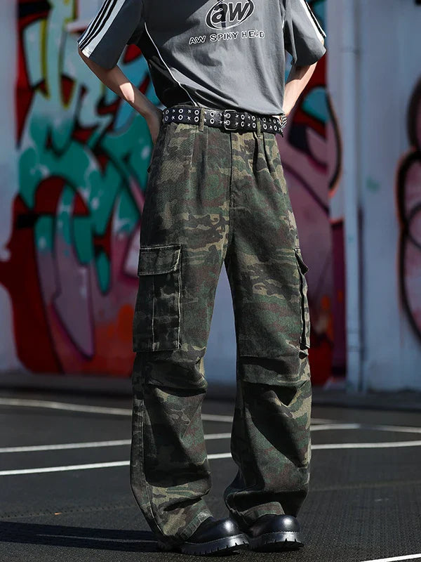 Cleanfit Camouflage Jeans Men's Retro American Workwear Loose Straight Casual Long Trousers Summer Trend Youth Active Sle