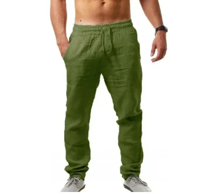 2025 New Straight Casual Cotton Linen Pants Men Wide Leg Lightweight Baggy Cotton Sweatpants Male Walking Jogger Trousers Work