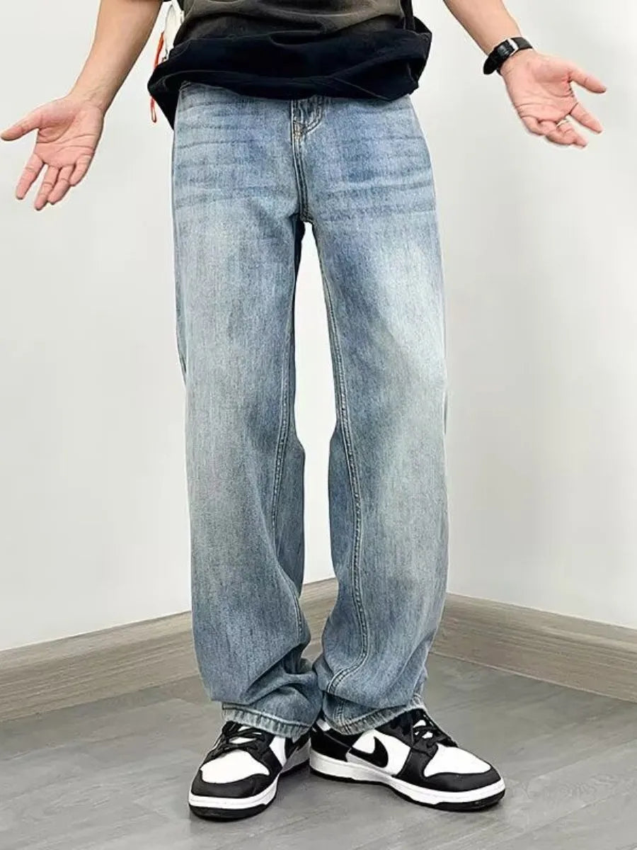 American Sle Loose Straight Leg Blue Jeans Men's Casual Faionable Winter Wear Comfortable Casual New Sle Long Trousers