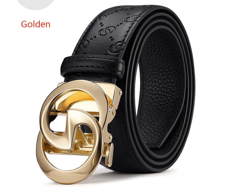 Men's high-end leather belt, automatic buckle belt, fashionable and versatile belt