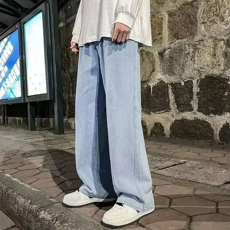 2025 New Streetwear Loose Jeans Men Korean Style Fashion Loose Straight Wide Leg Pants Men's Brand Clothing Black Light Blue 3XL