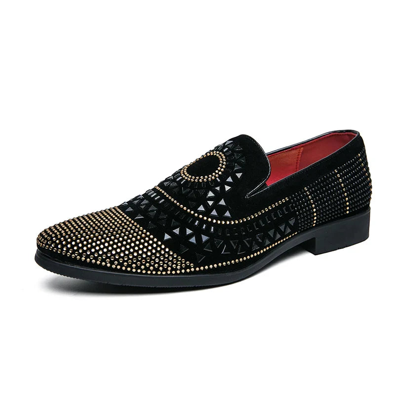 Brand Noble Black Rhinestone Men Dress Shoes Velvet Crystal Luxury Moccasins Mens Loafers Office Business Party Man casual Shoes