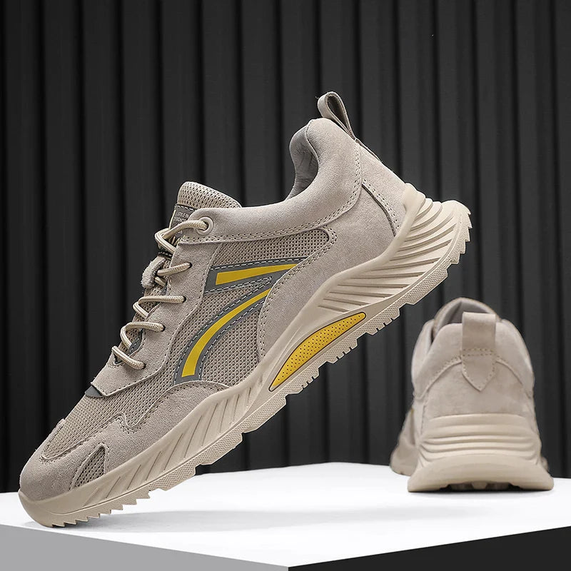 Casual Shoe Genuine Leather Breathable Comfortable Mesh Shoes High Quality Non-Slip Rubber Leisure Shoes Men Thick Sole Sneakers