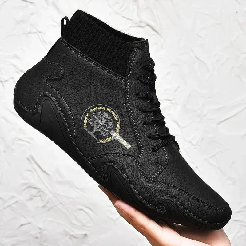 Winter Leather Men Boots with Fur Warm Snow Boots Men Comfort Casual Shoes Sneakers High Top Western Ankle Boot zapatillas male