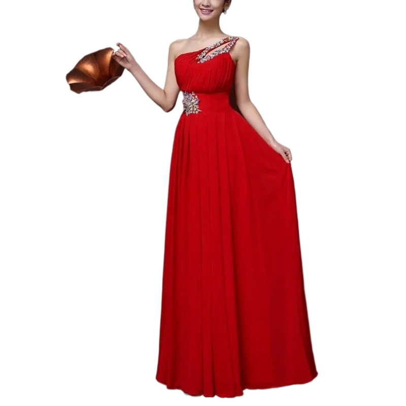 M108 Customized One Shoulder Chiffon Bridesmaid Dresses Bride Crystal Acrylic Diamond Jewelry Sexy Bespoke Occasion Dress Long