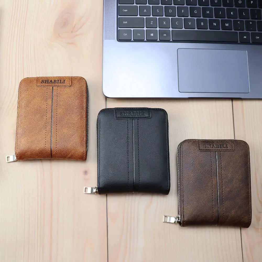 PU Leather Men Short Wallet with Zipper Multiple Card Slots Card Holder Solid Color Large Capacity Business Coin Purses Boy