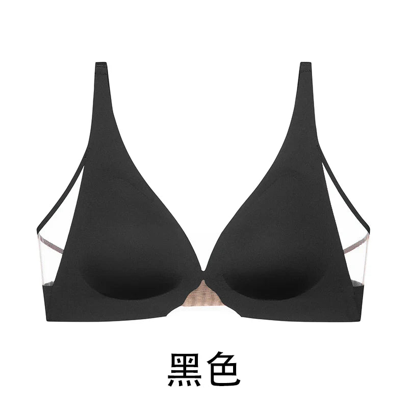 Leopard Print Sexy Hollow Mesh Backless Bra Women's Seamless Breathable Thin Sensation Gathering  Underwear Wireless Bra
