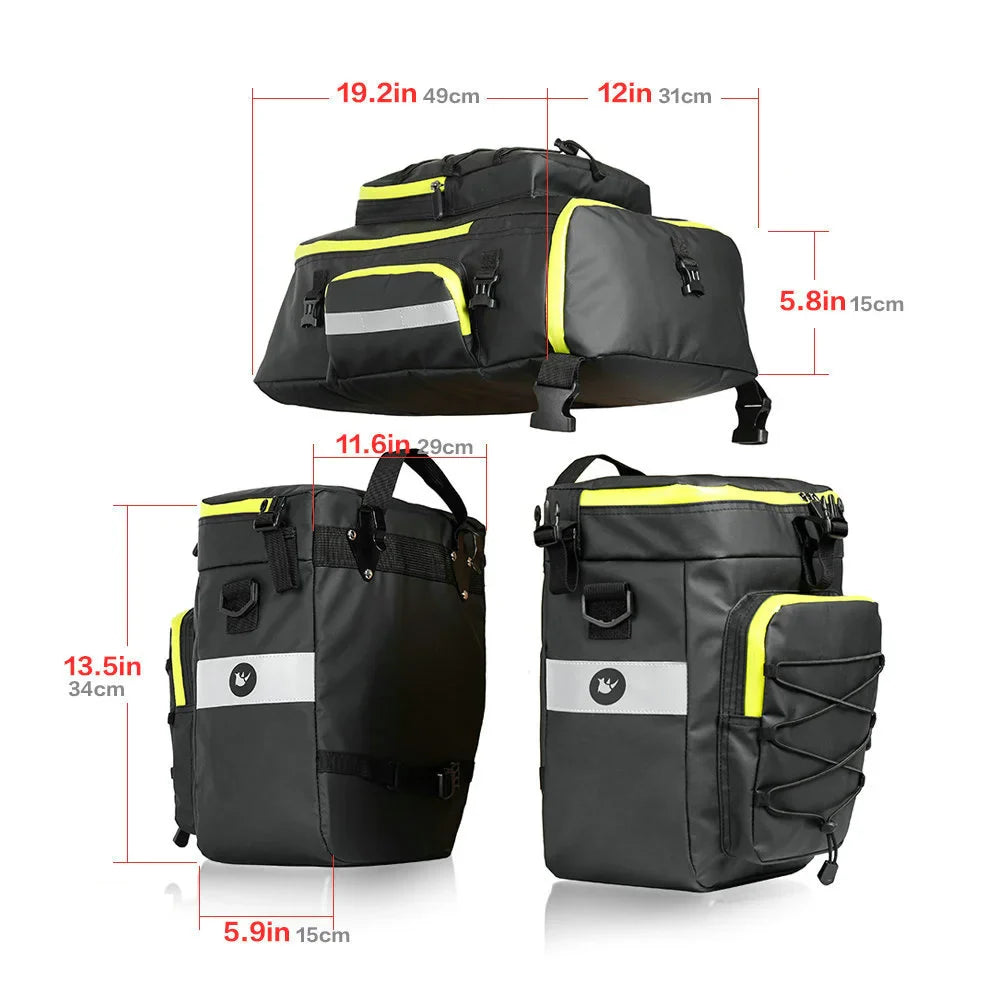 RHINOWALK Mountain Road Bicycle Bike 3 in 1 Trunk Bags Cycling Double Side Rear Rack Tail Seat Pannier Pack Luggage Carrier