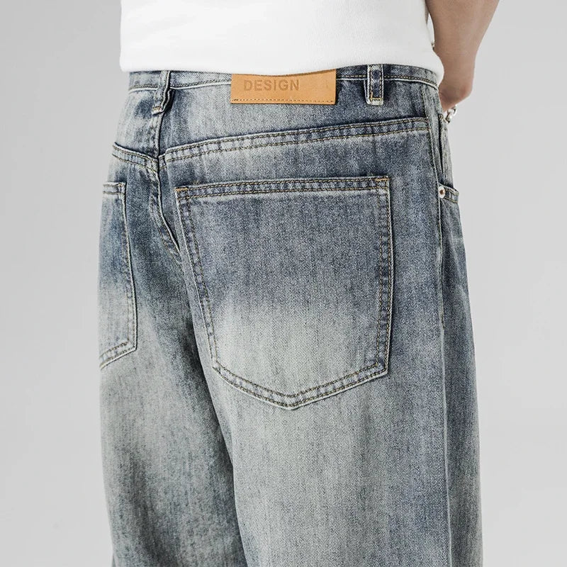 2025 Autumn New Men's Harem Wide Leg Jeans Street Hip-Hop Straight Leg Loose Denim Trousers Large Size Casual Retro Jeans