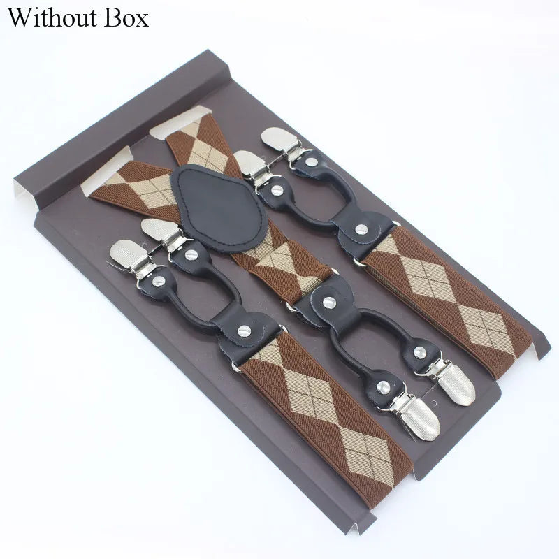 3.5*120cm Fashion 6 Clips Striped Braces Man Male Vintage Casual Leather Suspenders For Adult  Tirantes Trosers Strap Adjustable