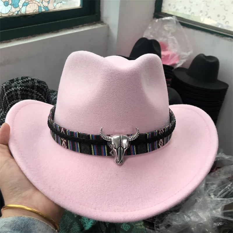 Cowboy hat cow head accessories cowboy hat monochrome felt hat men and women big brim outdoor hat knight hat